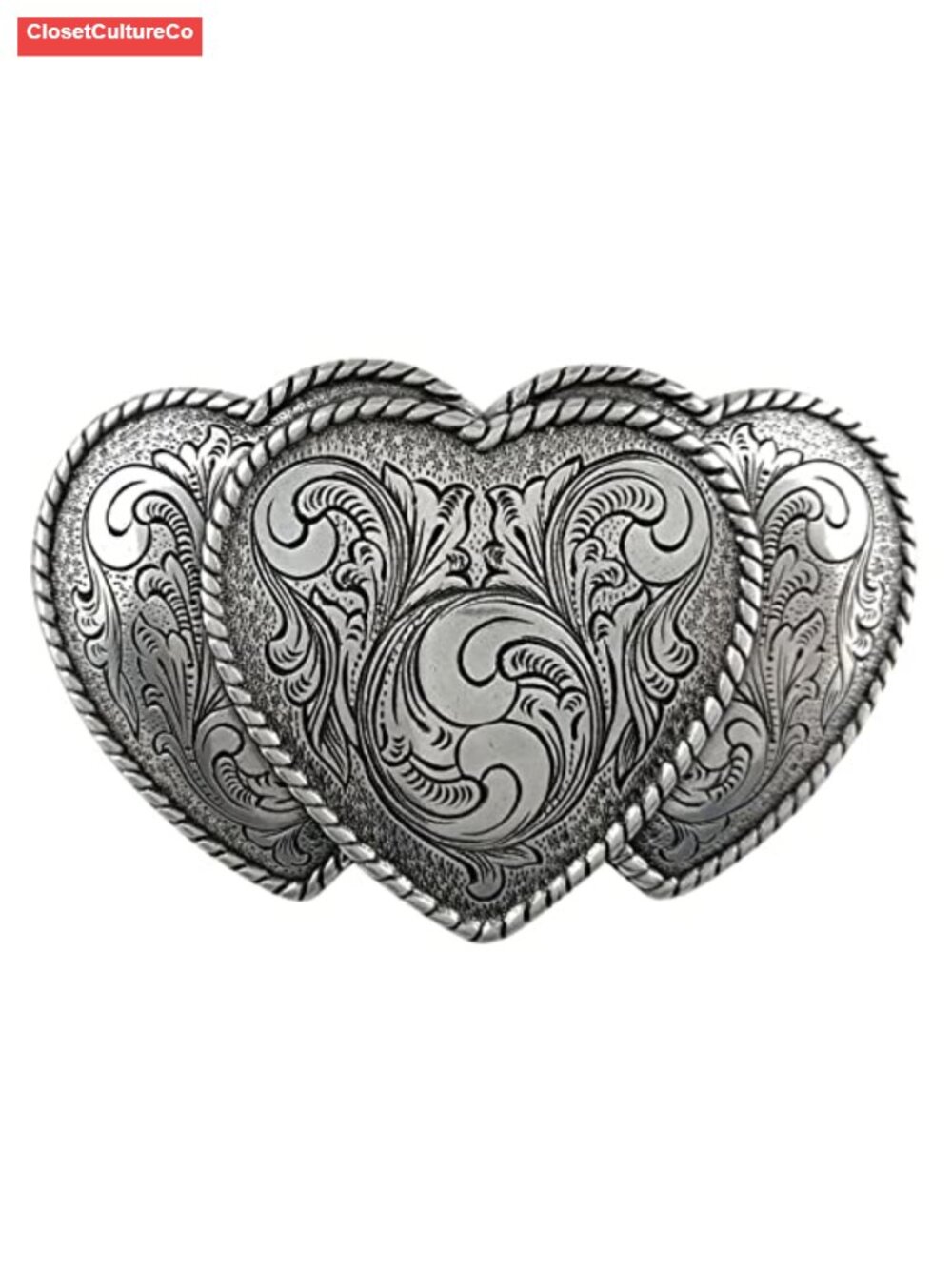 Western Antique Silver Triple Hearts Floral Zinc Belt Buckle Fits 1.5 Inch Strap